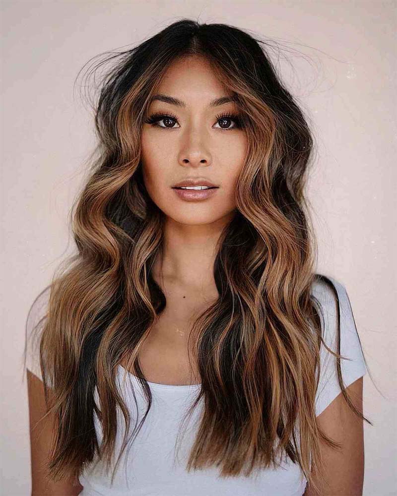 mèches cheveux noirs mèches balayage - Luxe Digital