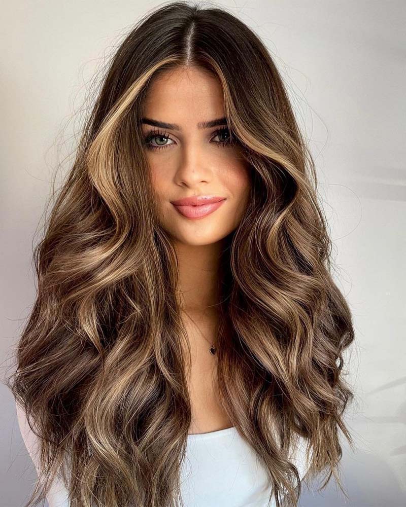 cheveux noirs méchés bruns et blonds caramel- Luxe Digital