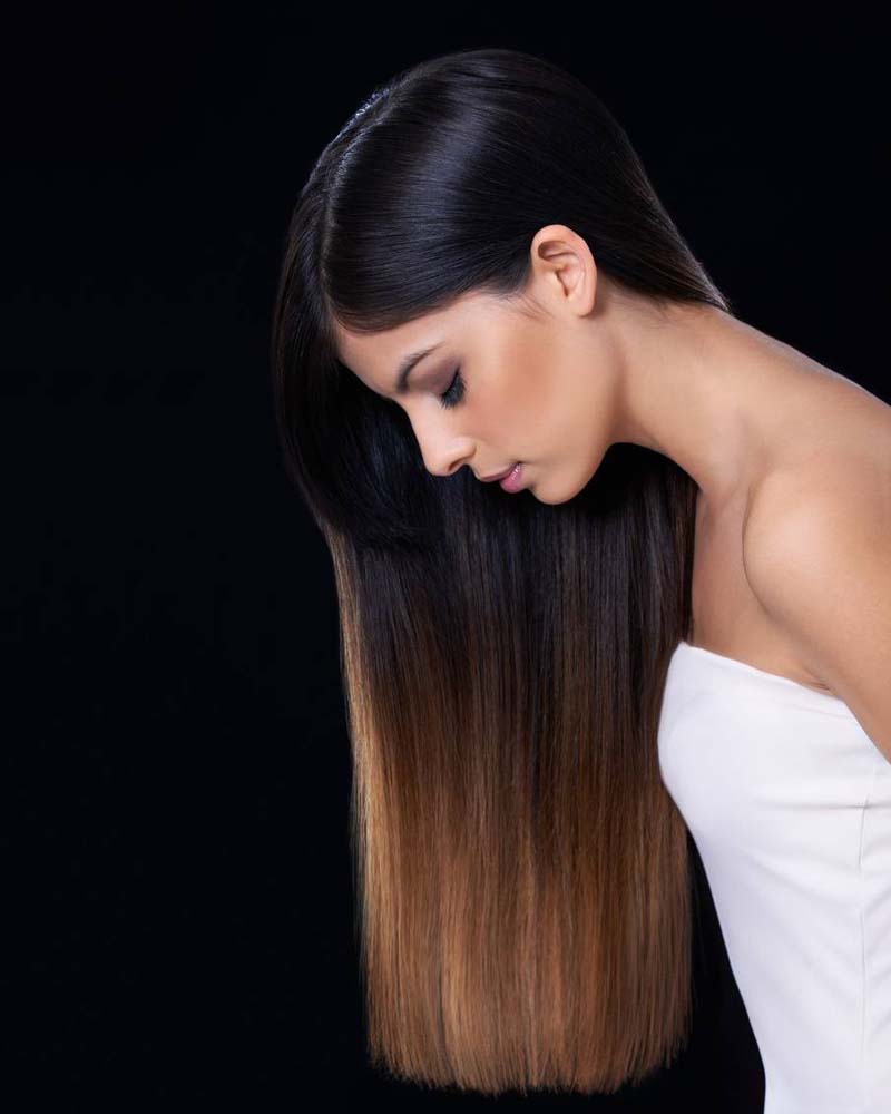 cheveux noirs mèches noir à brun ombre - Luxe Digital
