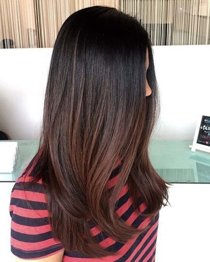 cheveux noirs mèches noir à brun ombre - Luxe Digital