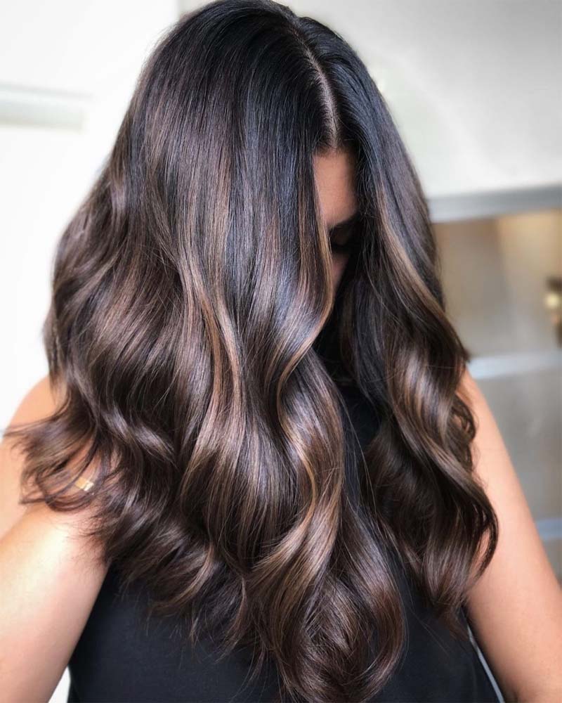 cheveux noirs mèches luxe châtain clair1 mèches sur cheveux foncés - Luxe Digital
